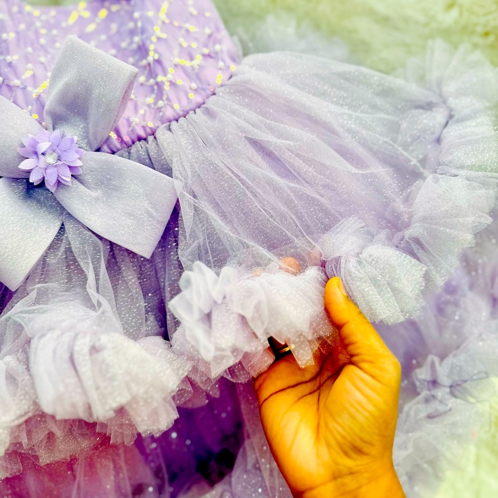 Lavender Tulle Dress with Bow and Flowers